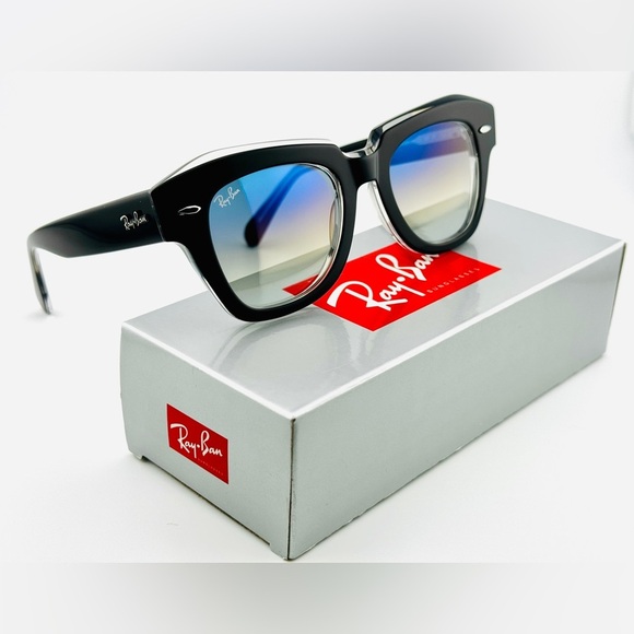 Ray-Ban State Street Women’s Sunglasses RB2186 Black Transparent frame Blue Lens - Picture 14 of 15